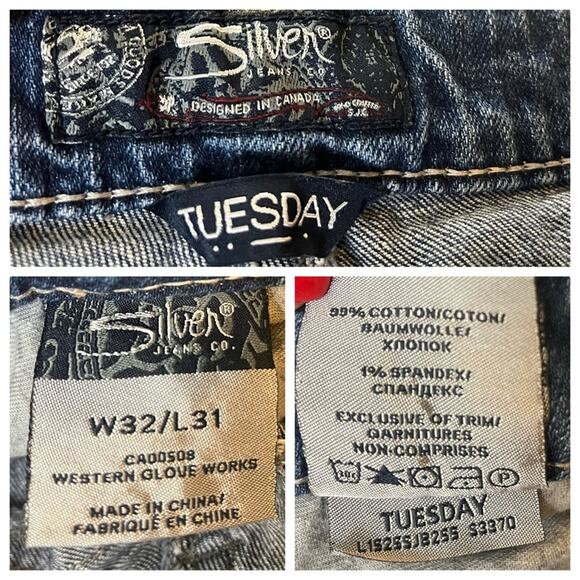 Silver Jeans Tuesday Bootcut Distressed Low Rise Medium Wash Women’s Size 32x31 - Picture 5 of 6